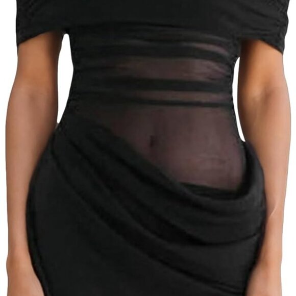 Dresses & Skirts - Women's Sheer Mesh Mini Dress Off Shoulder Ruched Sexy Party Summer Casual